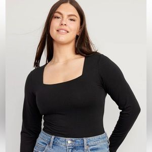 Old Navy Gray Square Neck Bodysuit Grey Top Cute‎ Basic Soft Capsule Staple